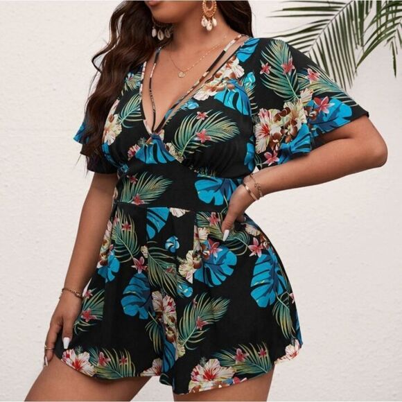 Plus size tropical romper sz 0X - Picture 6 of 6